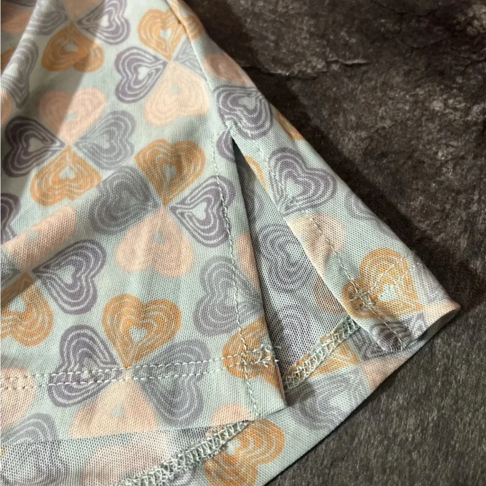 Free People Size XS Mesh Sheer Top Button Front Heart Print Stretch NWOT - Picture 6 of 9